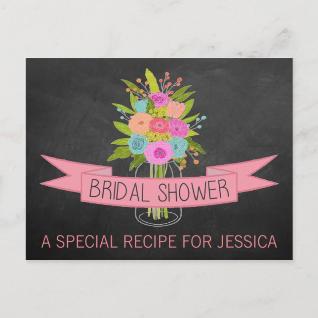 Postal De Invitación Floral Mason Jar Bridal Shower Recetas (Anverso)
