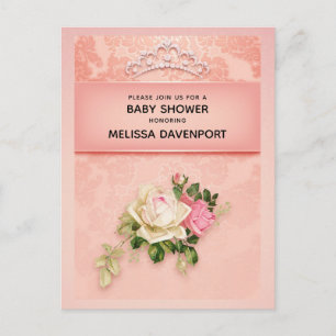 Postal De Invitación Floral rosa con el elegante Baby Shower de Diamond