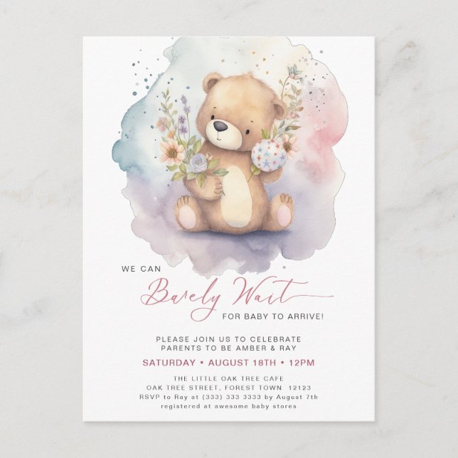 Postal De Invitación Floral rosa podemos anticipar a Chica de espera Ba (Anverso)