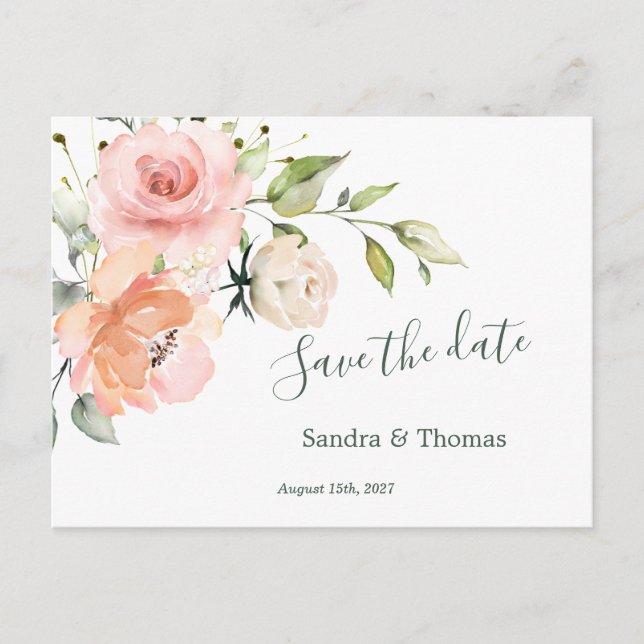Postal De Invitación Floral rosa rosa, guarda la fecha (Anverso)