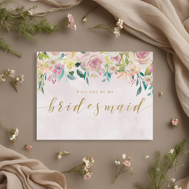 Postal De Invitación Floral rosa Rubor serás mi dama de honor (Subido por el creador)