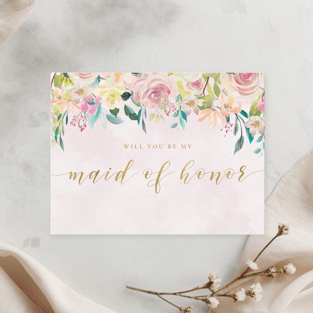 Postal De Invitación Floral Rosa Rústico ¿Serás Mi Dama de Honor (Subido por el creador)
