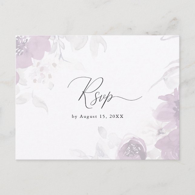 Postal De Invitación Floral Rsvp con caligrafía Elección de la comida (Anverso)