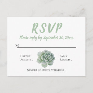 Postal De Invitación Floral RSVP Mint Verde Suculento Cactus Acuarela