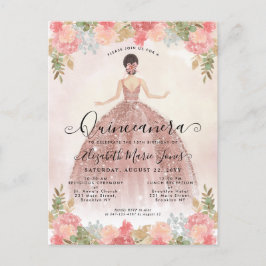 Postal De Invitación Floral Rubor Pink Princess Birthday Quinceanera