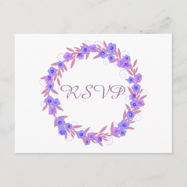 Postal De Invitación Floral Wreath Lavender RSVP (Anverso)