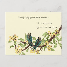 Postal De Invitación Florals amarillas Verde azulada respuesta de aves 