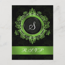 Postal De Invitación floreciente boda verde monograma elegante RSVP