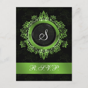 Postal De Invitación floreciente boda verde monograma elegante RSVP