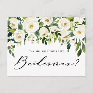 Postal De Invitación Flores blancas acuarelas Serás Mi Bridista