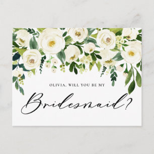 Postal De Invitación Flores blancas acuarelas Serás Mi Novia