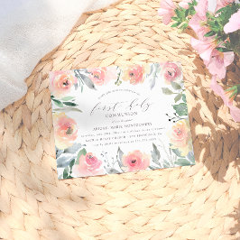 Postal De Invitación Flores de acuarela y oliage primera comunión sagra