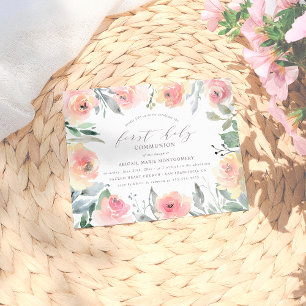 Postal De Invitación Flores de acuarela y oliage primera comunión sagra