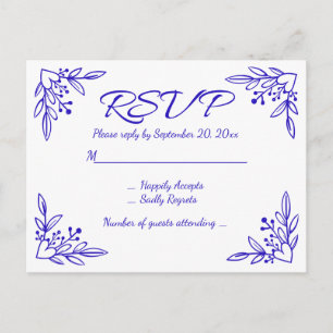 Postal De Invitación Flores de boda Floral RSVP Azul Cobalto Navy