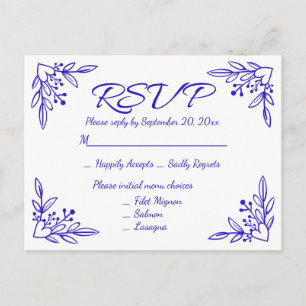 Postal De Invitación Flores de boda Floral RSVP Azul Cobalto Navy