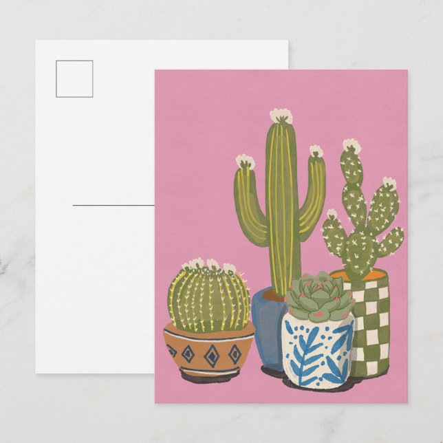 Postal De Invitación Flores de Cactus Rosadas (Anverso / Reverso)