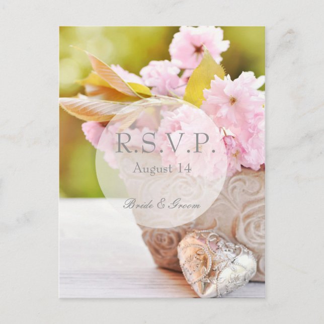 Postal De Invitación Flores de cerezo-rosadas Bodas RSVP (Anverso)