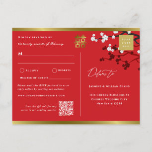 Postal De Invitación Flores De Cerezo Y Doble Boda China Xi RSVP