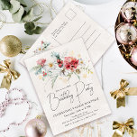 Postal De Invitación Flores de color de agua de invierno 40.º Fiesta de<br><div class="desc">Las flores de color rojo y blanco de invierno están enclavadas en hojas y follaje verde de sabio suave. Los copos de nieve de oro le dan un toque festivo. Un guión elegante, simple y moderno le da un ambiente abierto y aireado. También hay un parqué floral de invierno en...</div>
