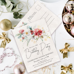 Postal De Invitación Flores de color de agua de invierno 90ª fiesta de