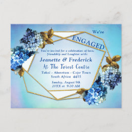 Postal De Invitación Flores de color de agua Hidráneas azules Compromis