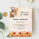 Postal De Invitación Flores de cumpleaños naranja vintage<br><div class="desc">Oro subió,  fondo degradado rosa rubor. Decorada con una pizarra vintage y flores naranjas. Personalice y agregue un nombre y detalles del fiesta.</div>