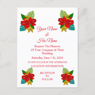 Postal De Invitación Flores de Hibisco Rojo Thunder_Cove