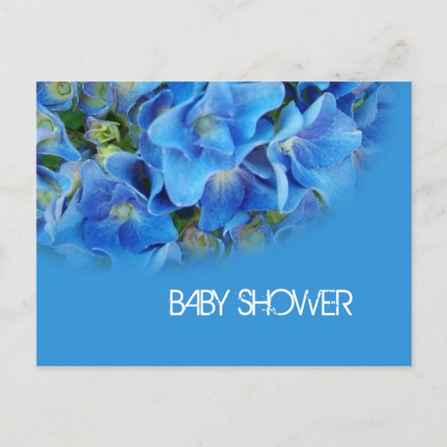 Postal De Invitación flores de hortensias azules baby shower (Anverso)