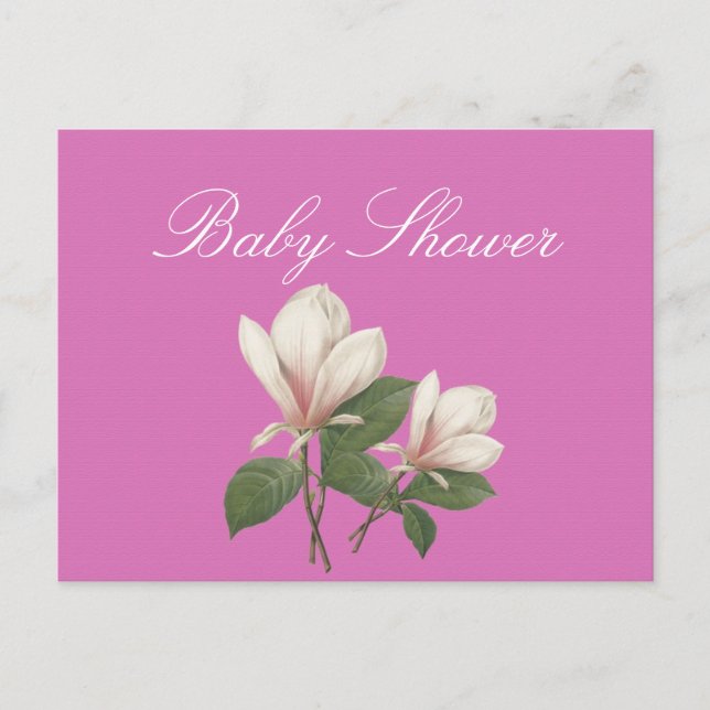 Postal De Invitación flores de magnolia de bonito rosa ducha de bebé (Anverso)