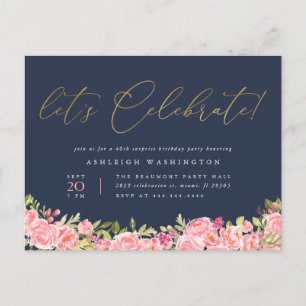 Postal De Invitación Flores de manantial acuarela Sorpresa fiesta de cu