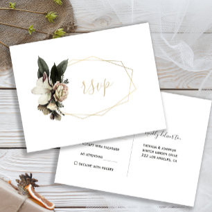 Postal De Invitación Flores de marfil de invierno marco geométrico de o