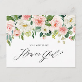 Postal De Invitación Flores de melocotón rosa en acuarela Sé mi niña de