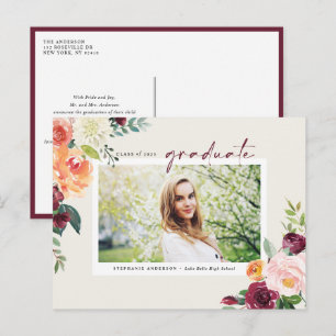Postal De Invitación Flores de Otoño en Acuarela Foto Graduación