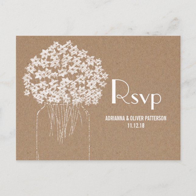 Postal De Invitación Flores de papel de Kraft marrón rustico Boda RSVP (Anverso)