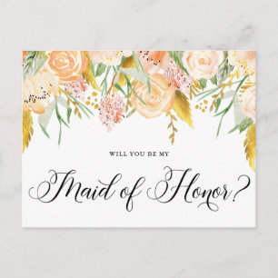 Postal De Invitación Flores de plata dorada serás mi empleada de honor