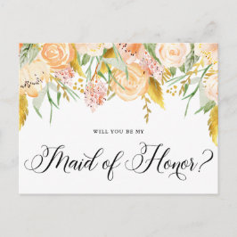 Postal De Invitación Flores de plata dorada serás mi empleada de honor