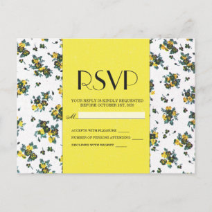 Postal De Invitación Flores de primavera amarilla en papel blanco y ama