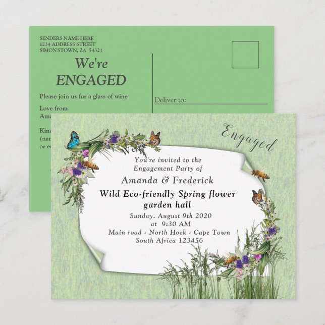 Postal De Invitación Flores de primavera ecológicas salvajes (Anverso / Reverso)