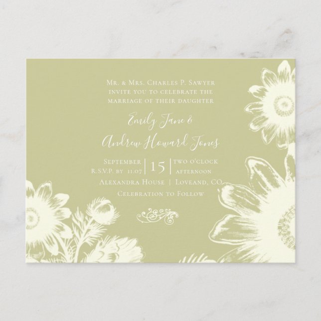 Postal De Invitación Flores de vinagre amarillas invitadas a la boda (Anverso)
