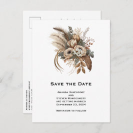 Postal De Invitación Flores elegantes y plumas para salvar la fecha