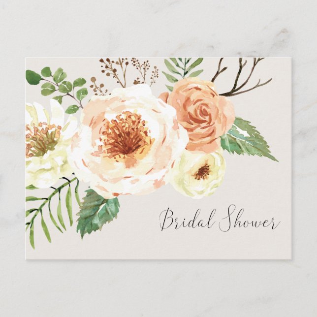 Postal De Invitación Flores florales rusas, ducha de novia (Anverso)