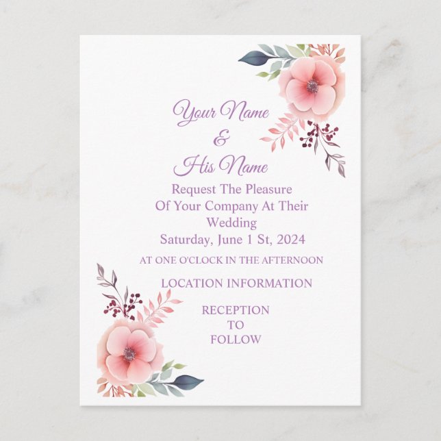 Postal De Invitación Flores Pansy rosadas Thunder_Cove (Anverso)