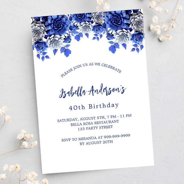 Postal De Invitación Flores reales azules azules de cumpleaños (Subido por el creador)