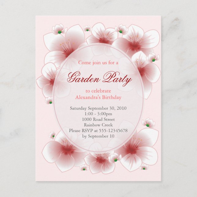 Postal De Invitación Flores Rojas Flores Románticas Fiesta de Cumpleaño (Anverso)