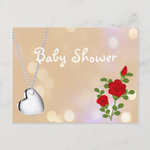 Postal De Invitación flores rojas rojas y ducha de bebé de corazón plat