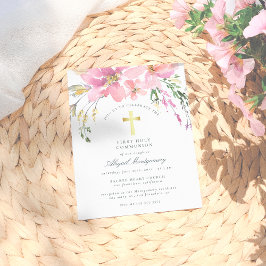 Postal De Invitación Flores rosa color de agua Rubor primera comunión s