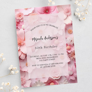 Postal De Invitación Flores rosa rubor de cumpleaños