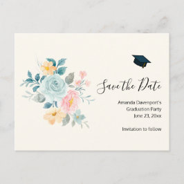 Postal De Invitación Flores rosas y azules elegantes - Grad Save the Da