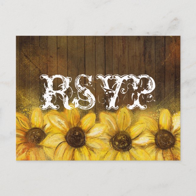 Postal De Invitación Flores rusticas pintadas en madera | RSVP (Anverso)