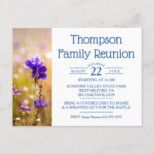 Postal De Invitación Flores salvajes azules de Reunión Familiar